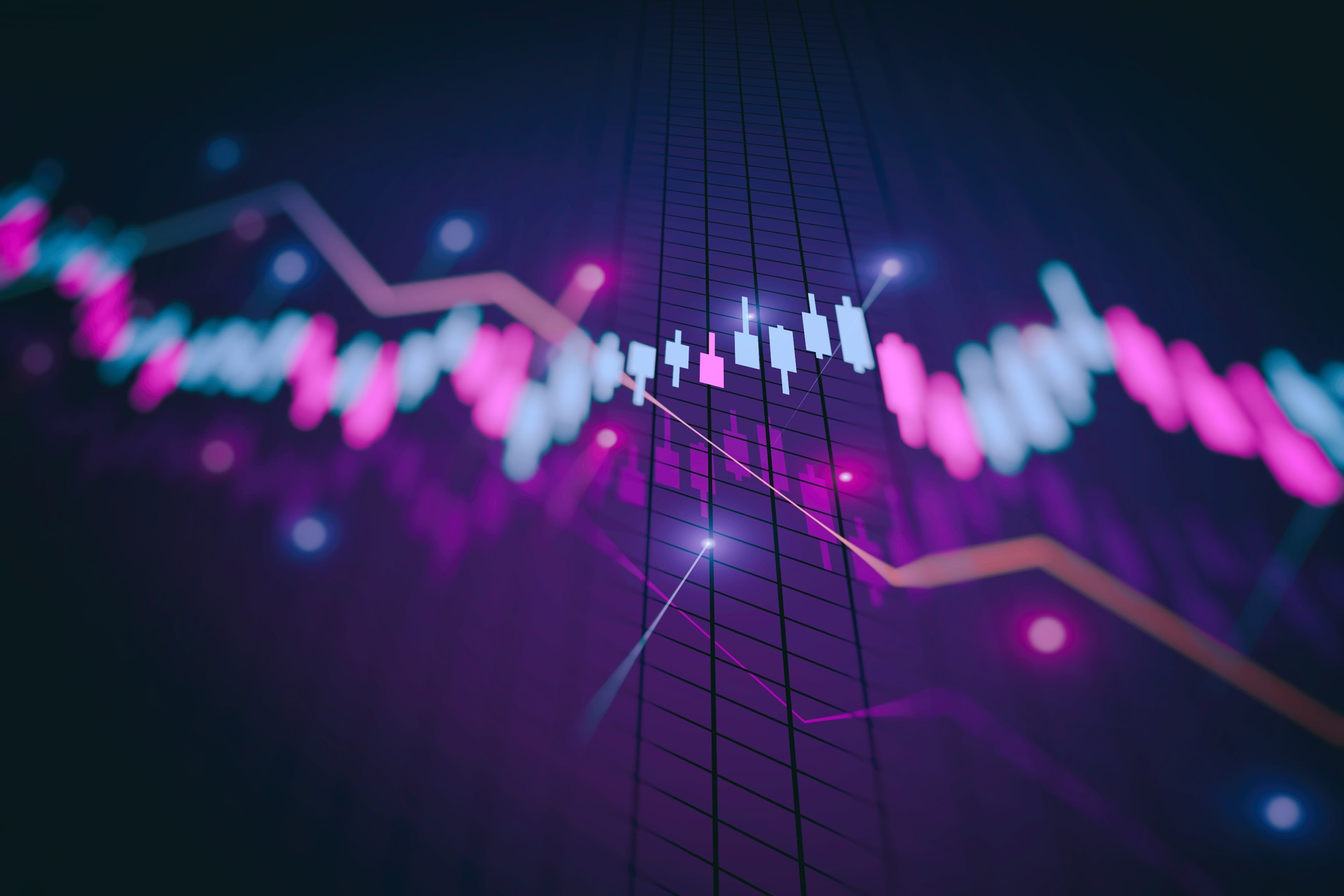 Close up financial chart with uptrend line graph in stock market background